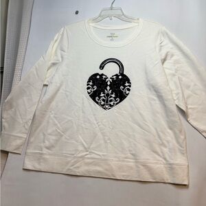 Style & Co. Cream White Sweater with Black Heart Unlocked Design